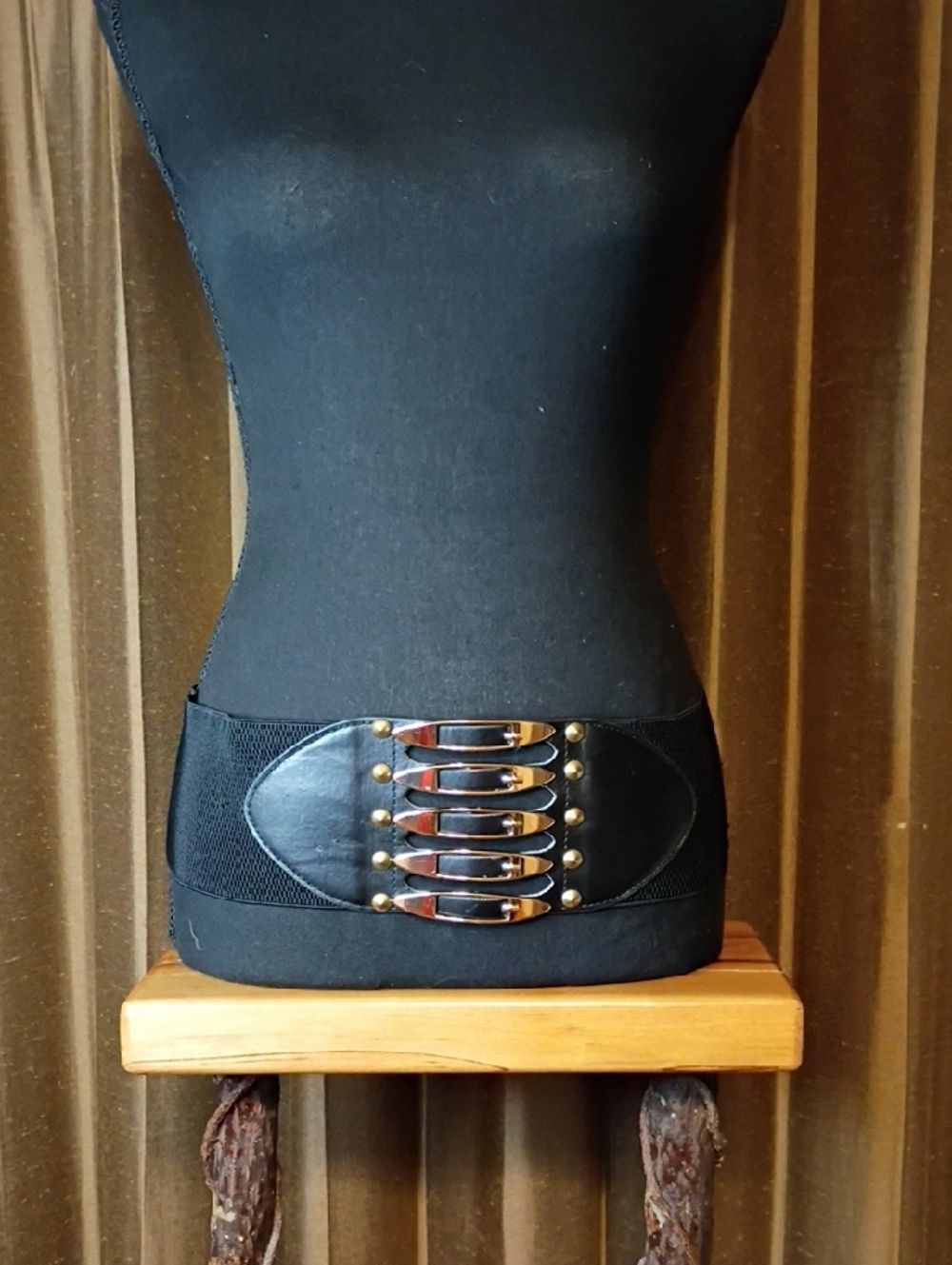 Black Stretch Waist Belt with Gold Hardware & Cool Design